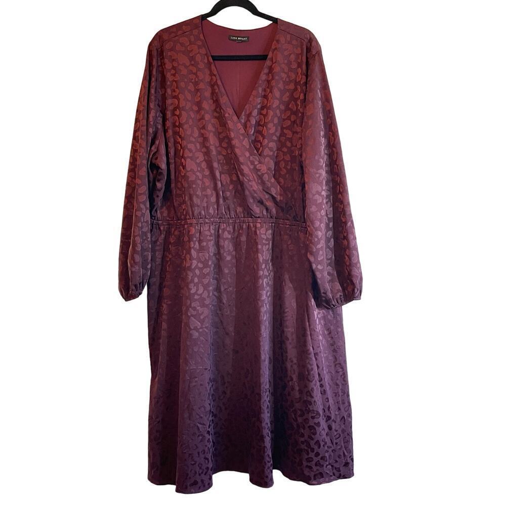 Lane Bryant Women's Satin Animal Print Elastic Waist Midi Dress